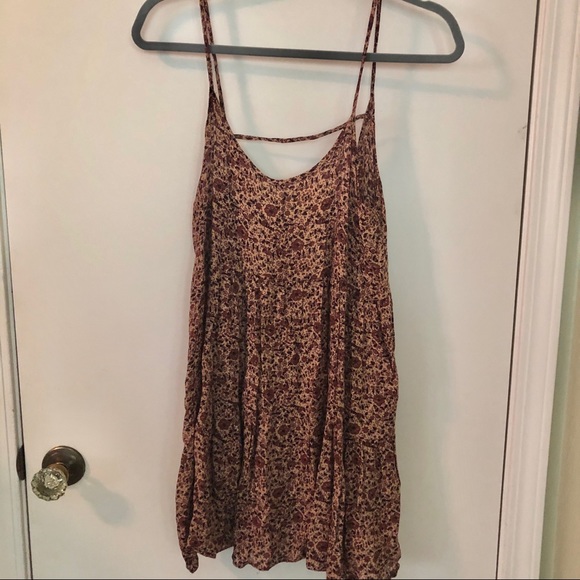 Tan & Purple Floral Print Dress